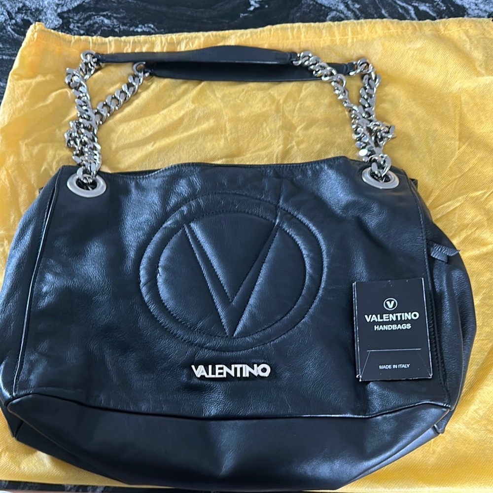 Valentino Black Leather Chain Shoulder Bag